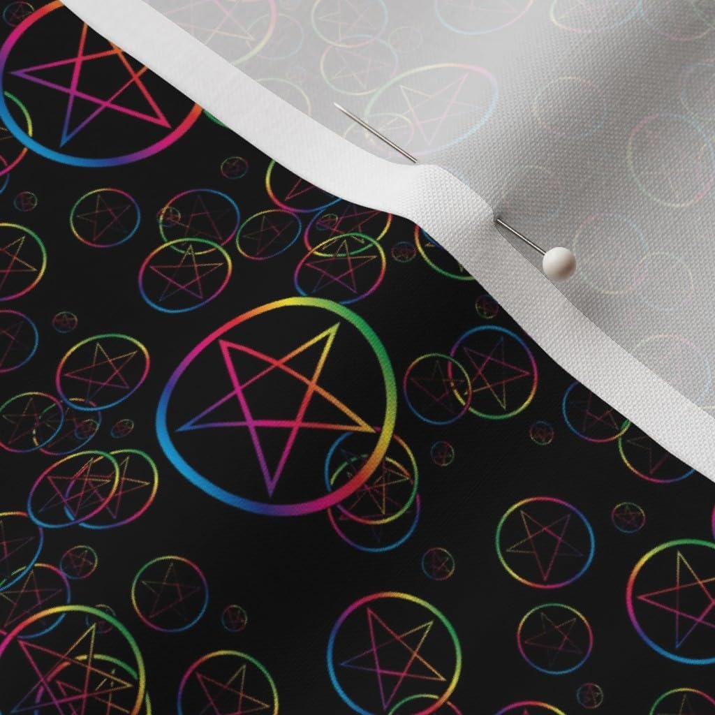 Spoonflower Fabric - Rainbow Black Star Pagan Printed on Petal Signature Cotton Fabric by The Yard - Sewing Quilting Apparel Crafts Decor
