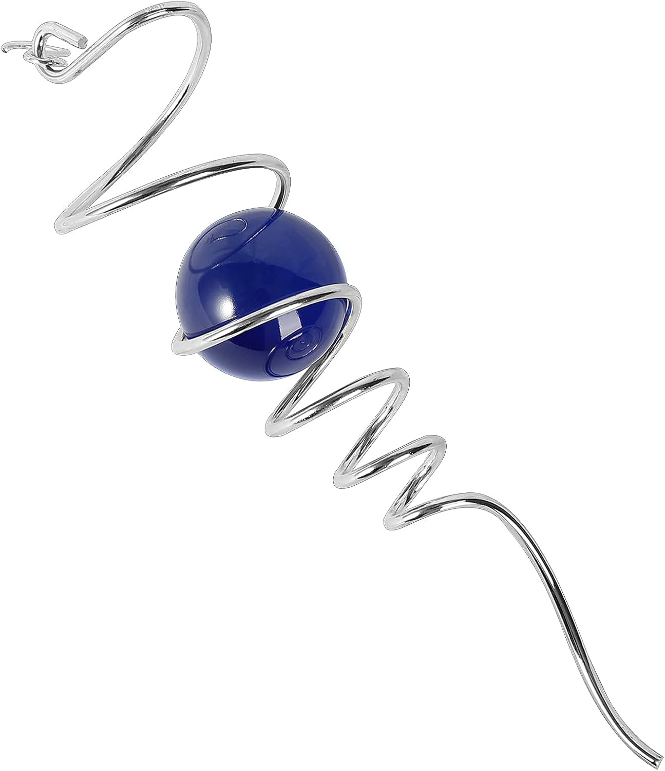 Gazing Ball Spiral Tail Wind Spinner, 13 Inch Stainless Steel with Hanging 360° Swivel Hook, Dark Blue K9 Crystal Glass Orb Captivating Visual Illusion Spinning Garden Yard Patio Spinfinity Decor Gift