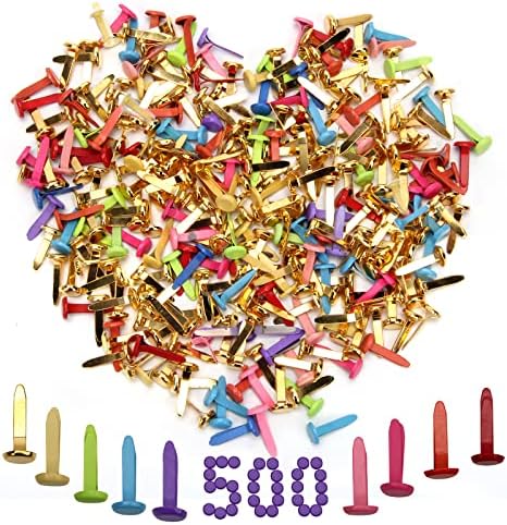 500Pcs Mini Brads for Crafts, Winspeed Colorful Metal Brads for Scrapbooking Brads, Decorative Paper Fastener Brads for Crafting School DIY Thumbtacks (8 * 18mm)