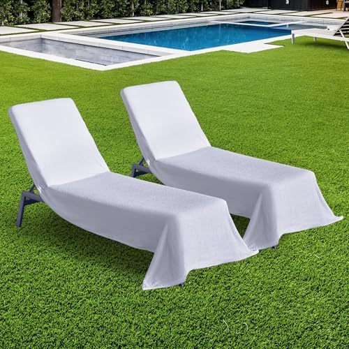 Boca Terry Lounge Chair Towel Cover, 100% Cotton Chaise Lounge Towels for Pool or Beach Chair - Elastic Top
