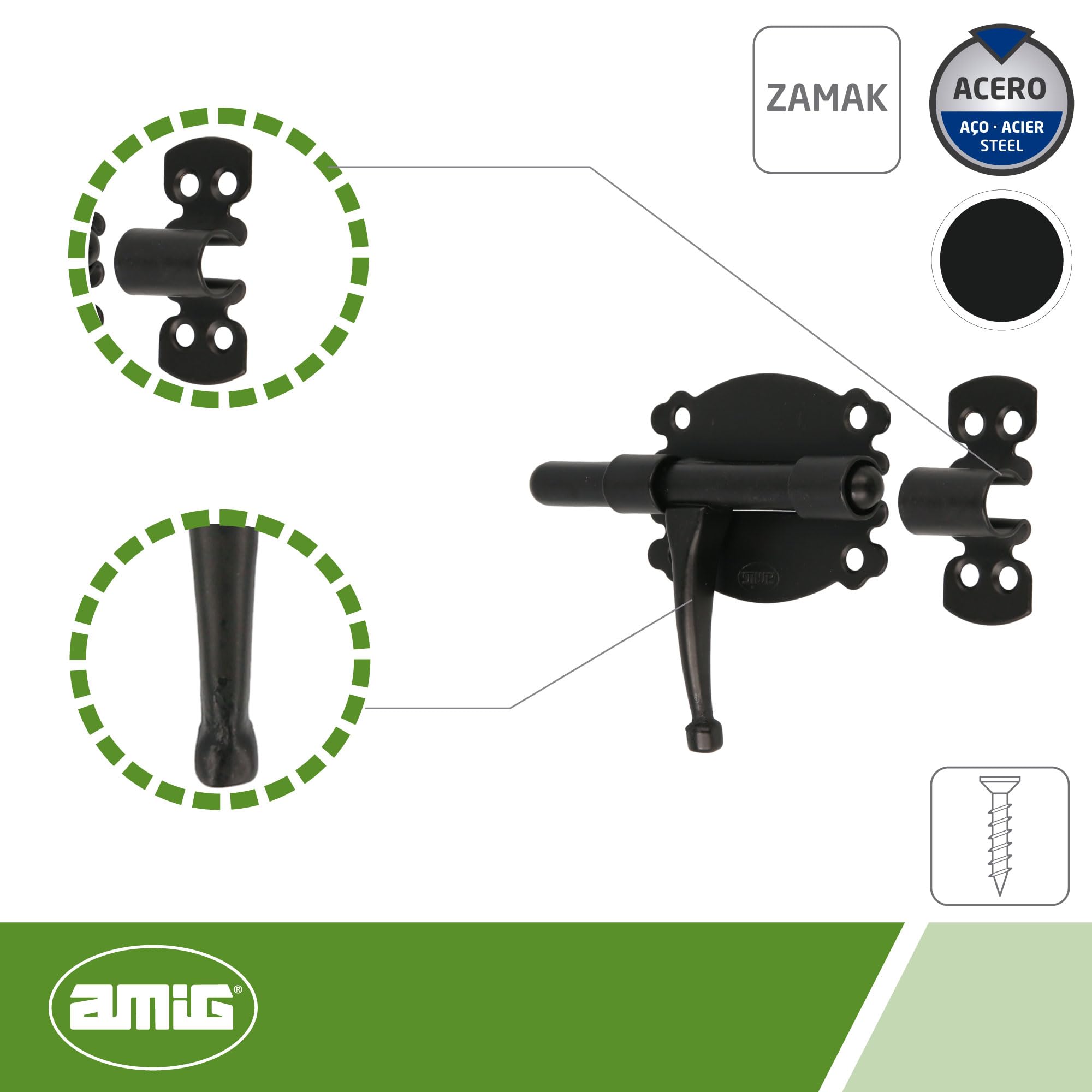 Amig - Overlapping Latch for Doors and Furniture Mod. 484, Black, 80 mm - Image 4