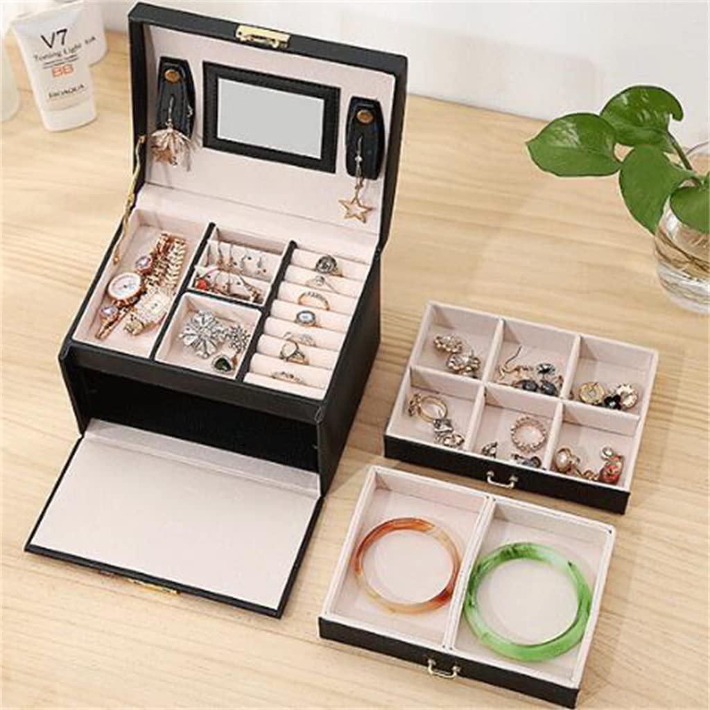 Jewelry Box Double Drawer Portable Earrings Ring Bracelet Jewelry Storage Box (D 17.5*.14*.13cm) (D 17.5*.14*.13cm)