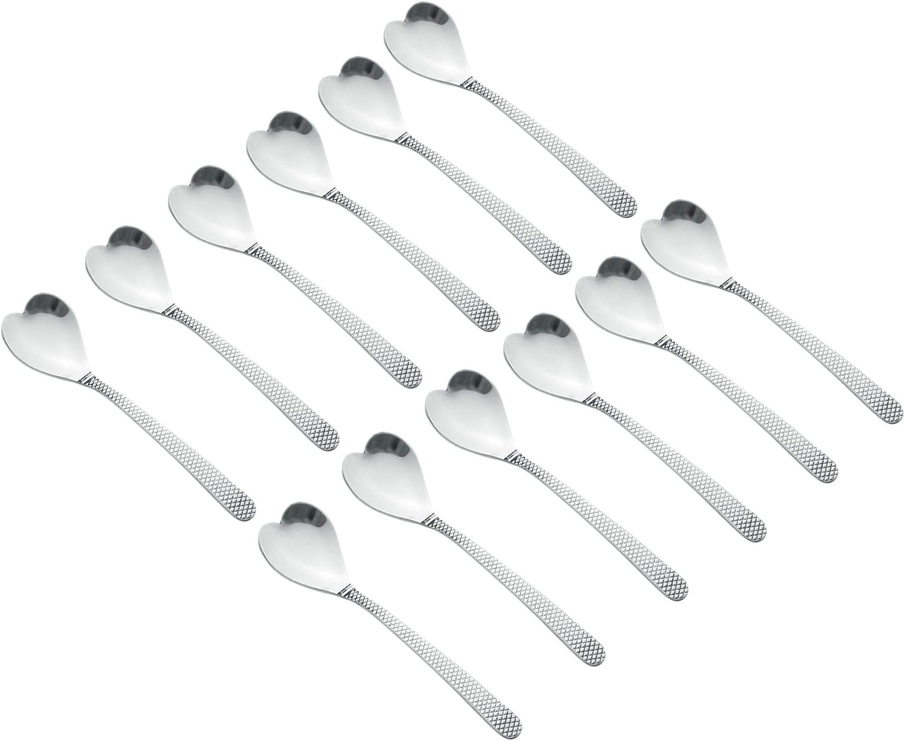 Homeish 12 Pcs Stainless Steel Heart Shaped Spoon Set, Heart Spoons, Dessert Spoon, Ice Cream Spoon, Stirring Spoon for Tea, Coffee, Cocktail Spoon, Cute, Unique (12 x 16cms Each)
