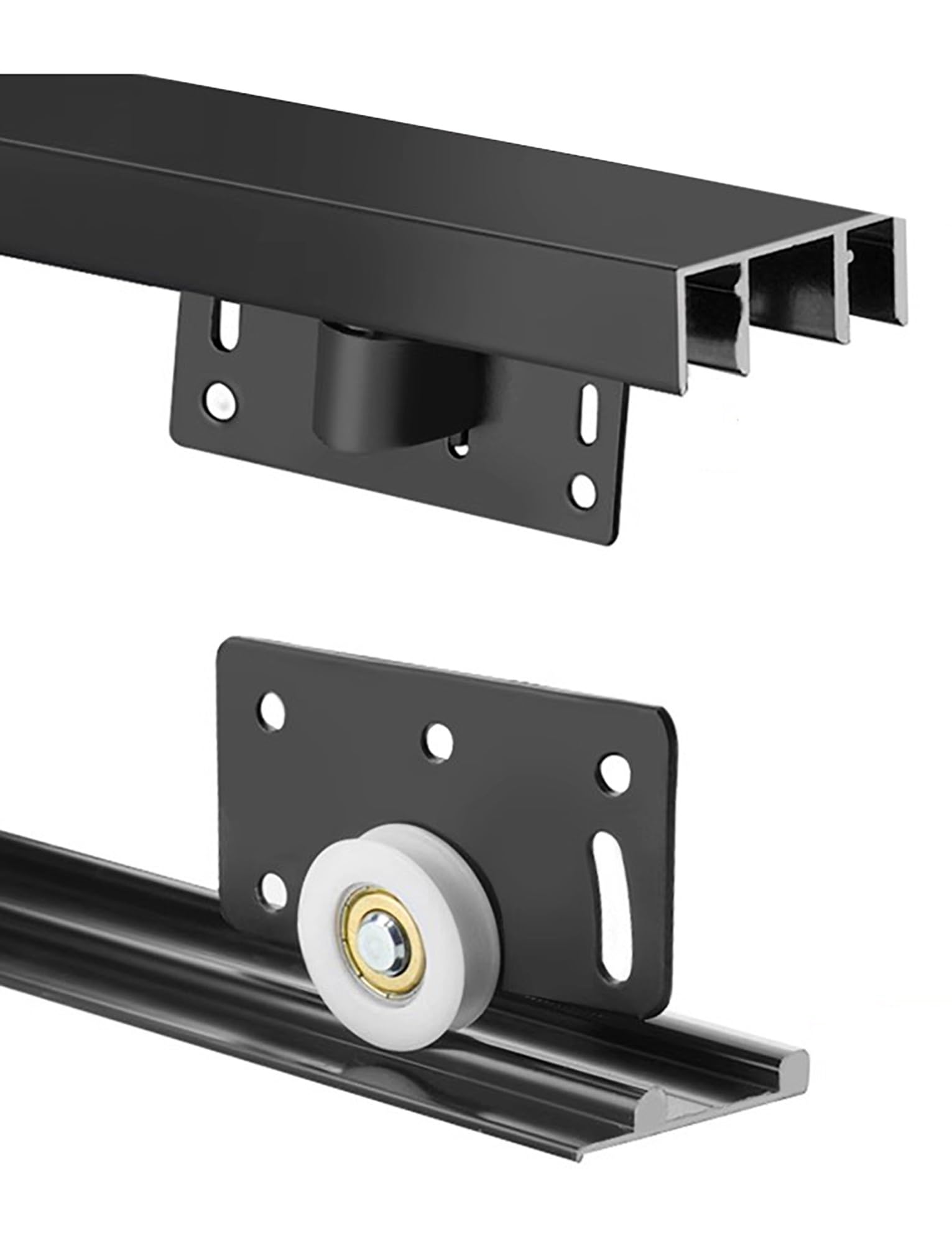 NURUGURE Triple Rail Sliding Door Track Kit for 15-24mm Wardrobe Panels Aluminium Closet Runner with Rollers