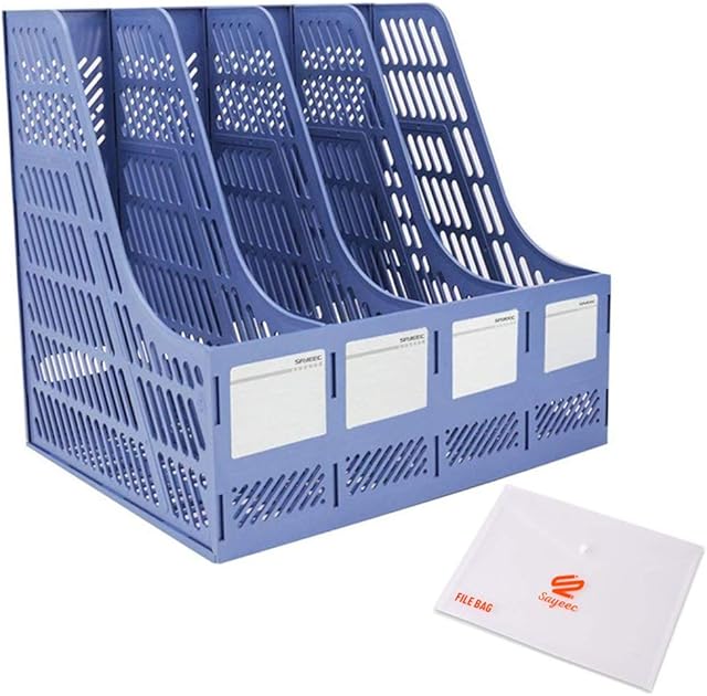 Desk File Organiser, KXF 4 Sections Sturdy Desktop Plastic Magazine File Holder Frames File Dividers Cabinet File Rack Display and Storage for School Office Paper Document