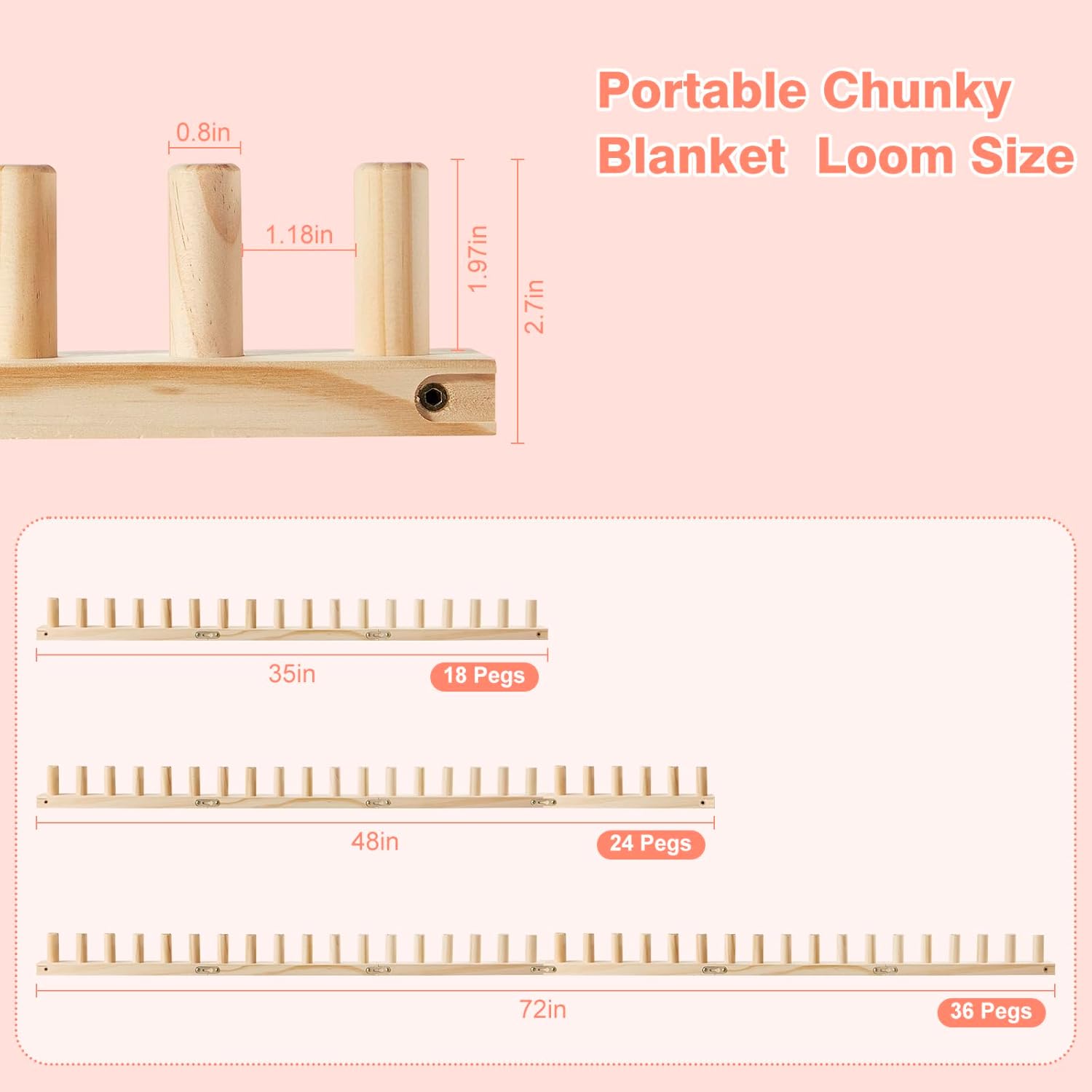 Chunky Yarn Loom for Blankets - Adujstable Wooden Weaving Loom for Adults, Extra Large Knitting Loom for DIY Throw Blankets