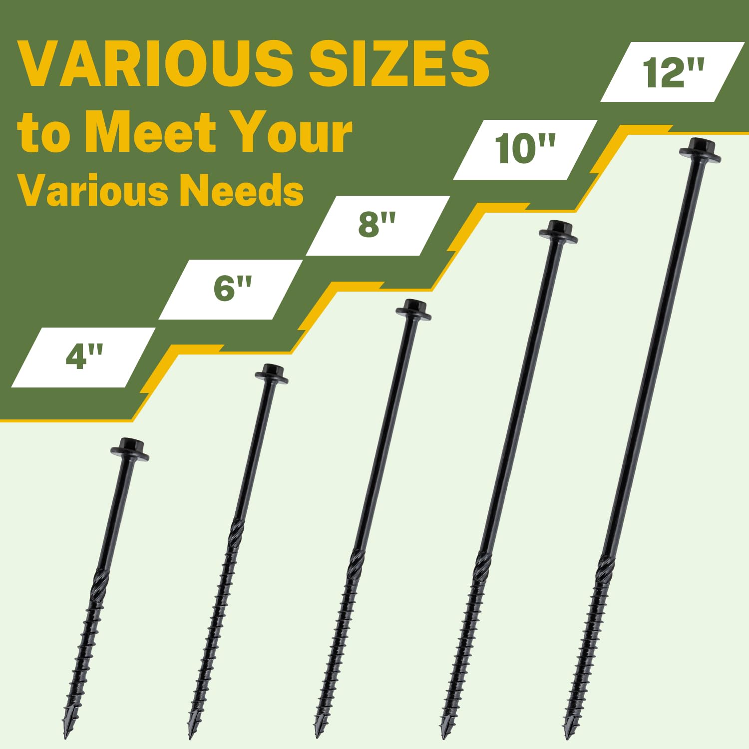 LIONMAX Structural Wood Lag Screws 4 Inch, 100-PCS, #14 X 4, Heavy Duty Rust Resistant Hex Head Exterior Timber Screw for Log/Landscape, Hex Socket Included, Black