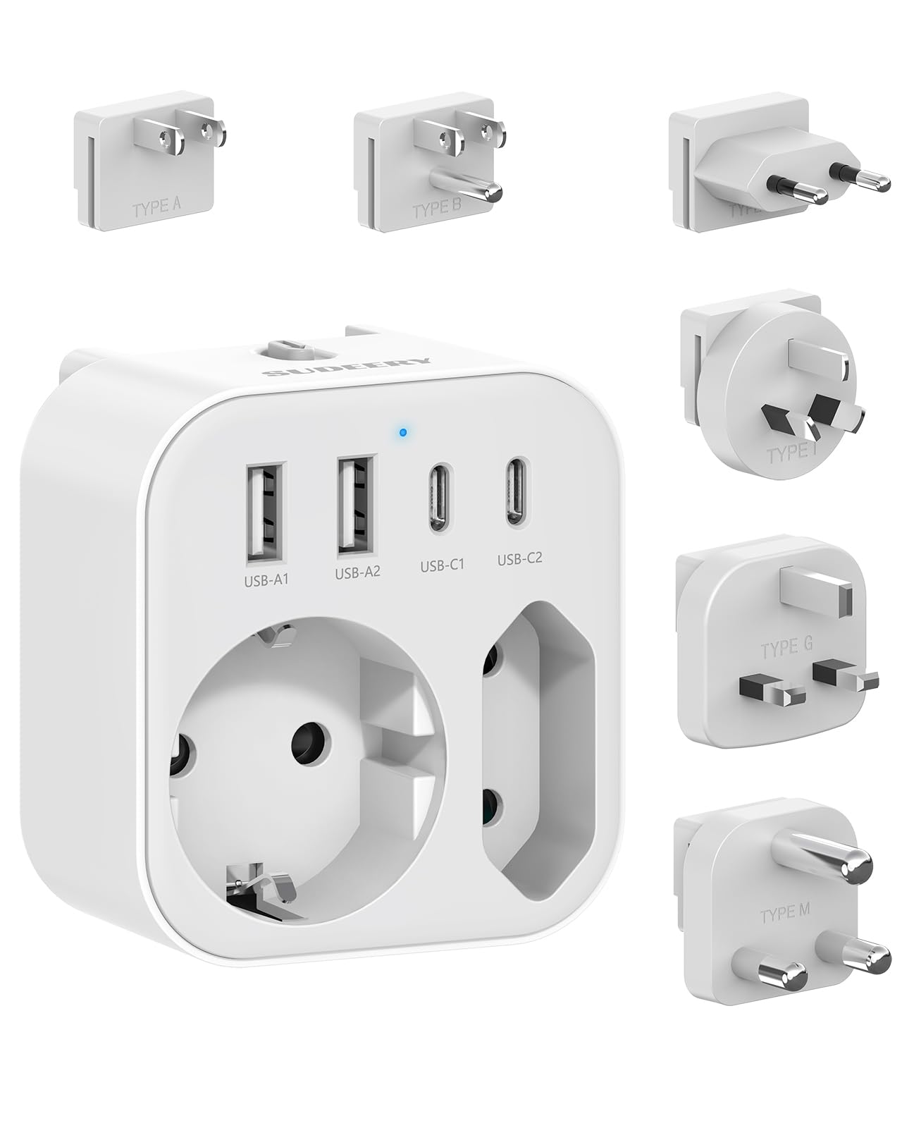 Adaptateur de Voyage Universel, Prise de Voyage Universelle avec 2 Ports USB A et 2 Ports USB C, 6 Adaptateurs Internationaux Amovibles pour USA, UK, EU, AUS, Japon,Afrique du Sud