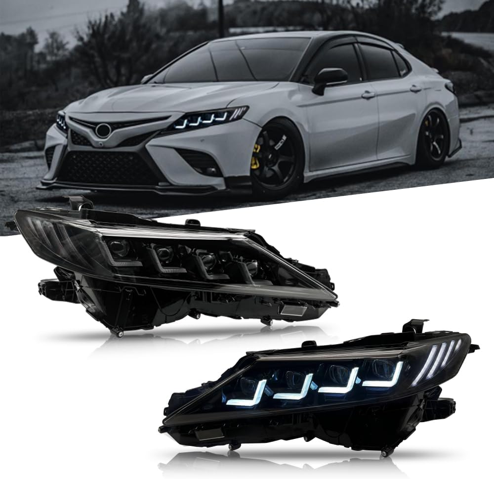 T T-ABC New Headlamp Compatible with Toyota Camry 2018-2024 SE LE XSE XLE TRD Nightshade AWD Hybrid Front Lights Quad Style Clear Version Sequential Custom 8th Gen Accessories (4 Lens White)