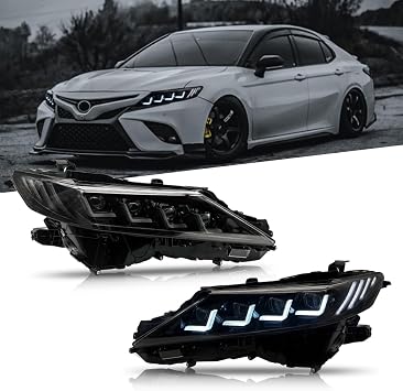 T T-ABC New Headlamp Compatible with Toyota Camry 2018-2024 SE LE XSE XLE TRD Nightshade AWD Hybrid Front Lights Quad Style Clear Version Sequential Custom 8th Gen Accessories 4 Lens White