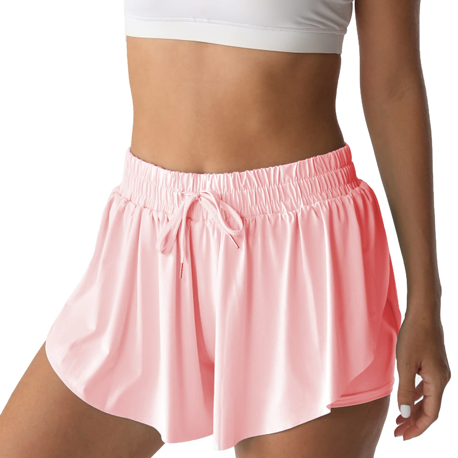 Flowy Athletic Shorts for Women Running Tennis Butterfly Shorts Girls 2-in-1 Double Layer Quick-Drying Comfy Shorts