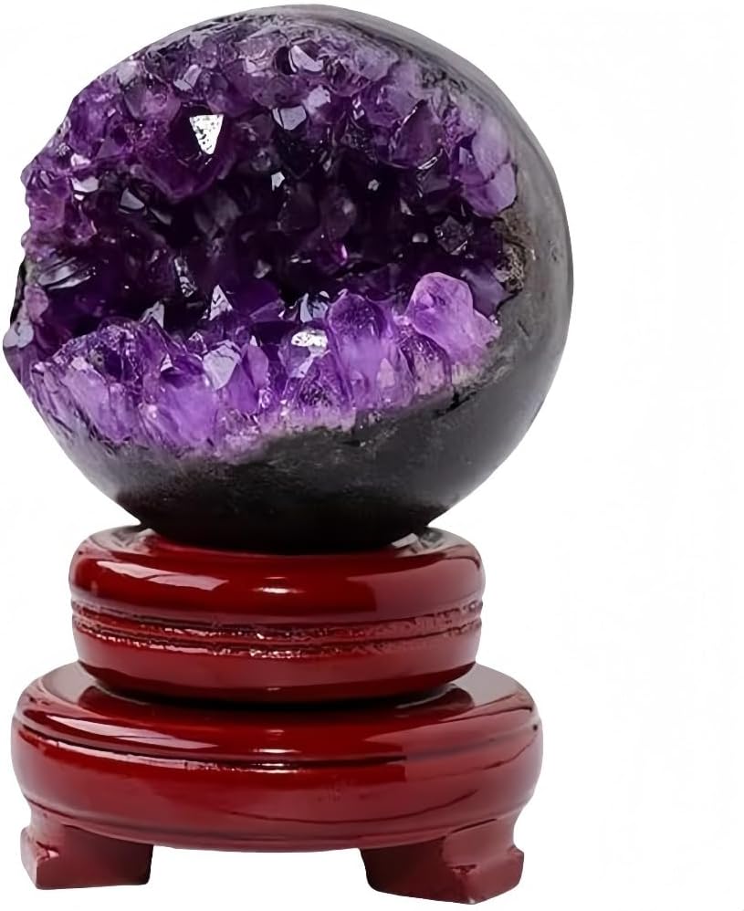 Crystal Amethyst Gemstone Amethyst Hole Round Dome Crystal Ball with Pedestal Cluster Figurine Purification Power Stone Magic Stone Purple February Birthstone Feng Shui Purification Stone