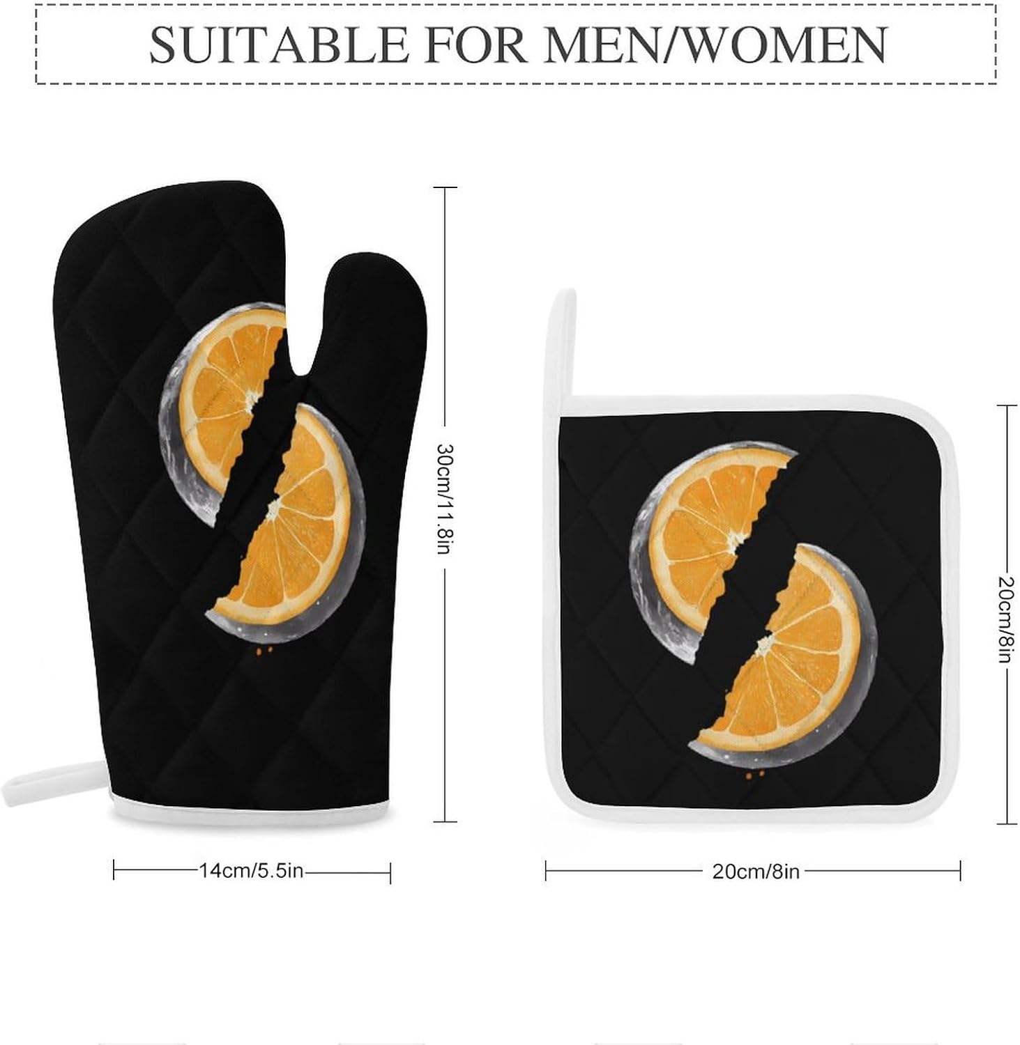 Orange Moon Oven Mitts and Pot Holders 4Pcs Set Heat Resistant Cooking Mitts Hot Pads