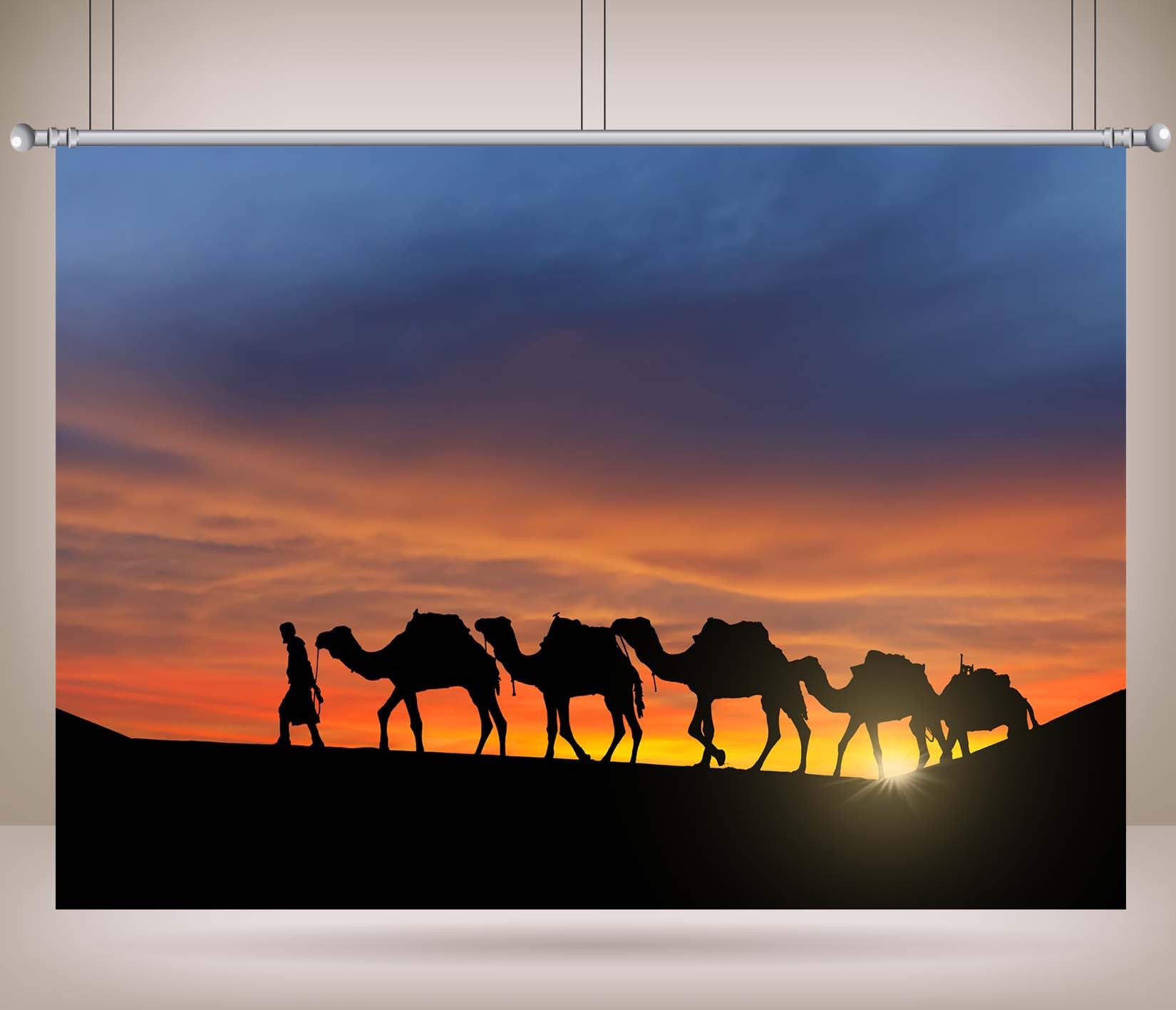 BELECO 5.2x3m Telo sfondo deserto tramonto | Carovana cammelli nel deserto Sahara sfondo decorazione festa tema deserto banner accessori foto