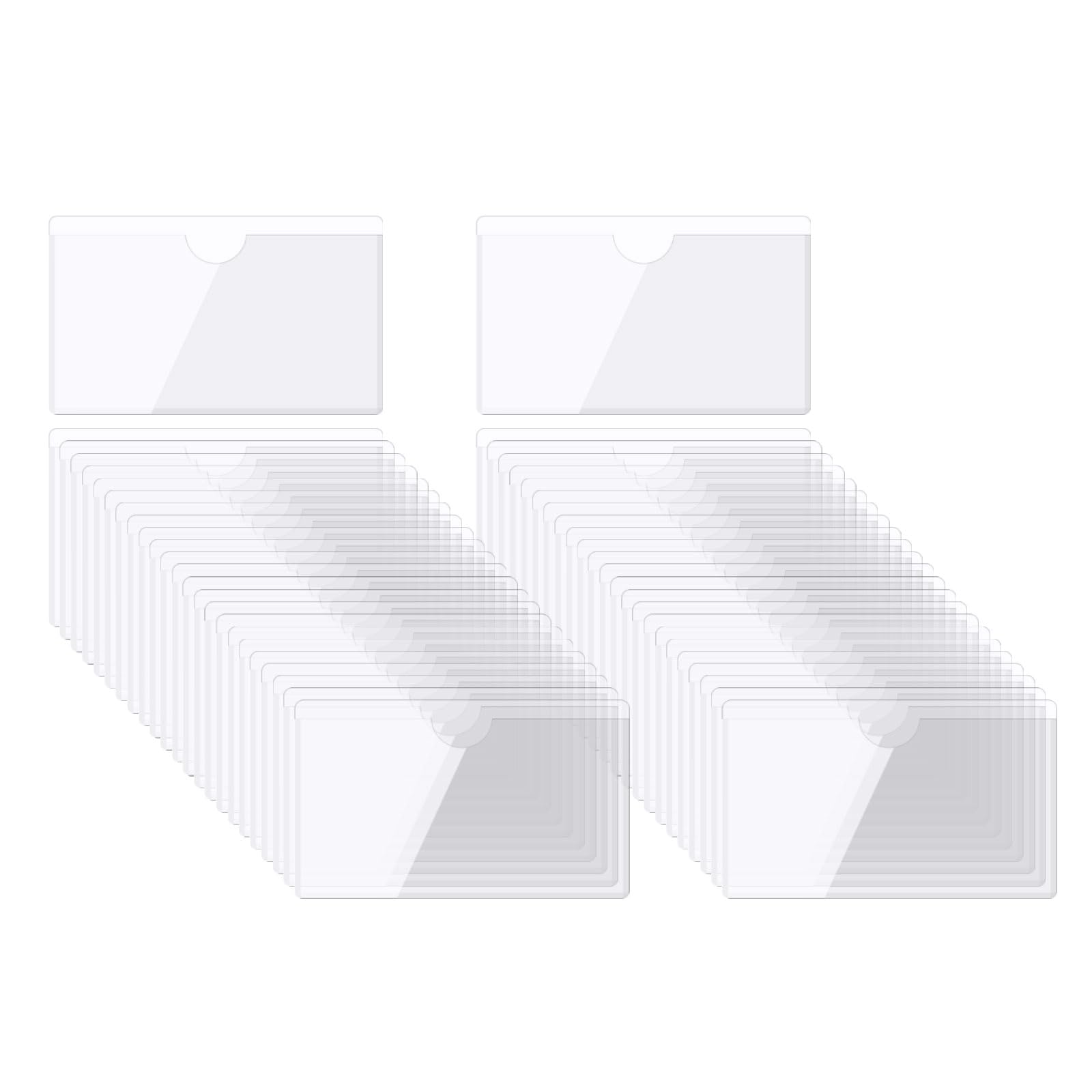 sourcing map Self-Adhesive Card Pockets 2.1"x2.9" Clear Self Adhesive Pocket Label Holders Plastic Card Sleeves with Top Open for Library Storage Bins Loading, Pack of 50