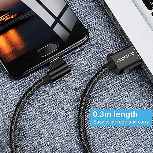 aceyoon 90 Degree USB C Cable, 3 Pack 1ft USB C cable Charging & Data Sync Right Angle Type C Cable Braided Nylon USB C 0.3m L Shape Compatible for Huawei, Galaxy, etc (30cm x 3)