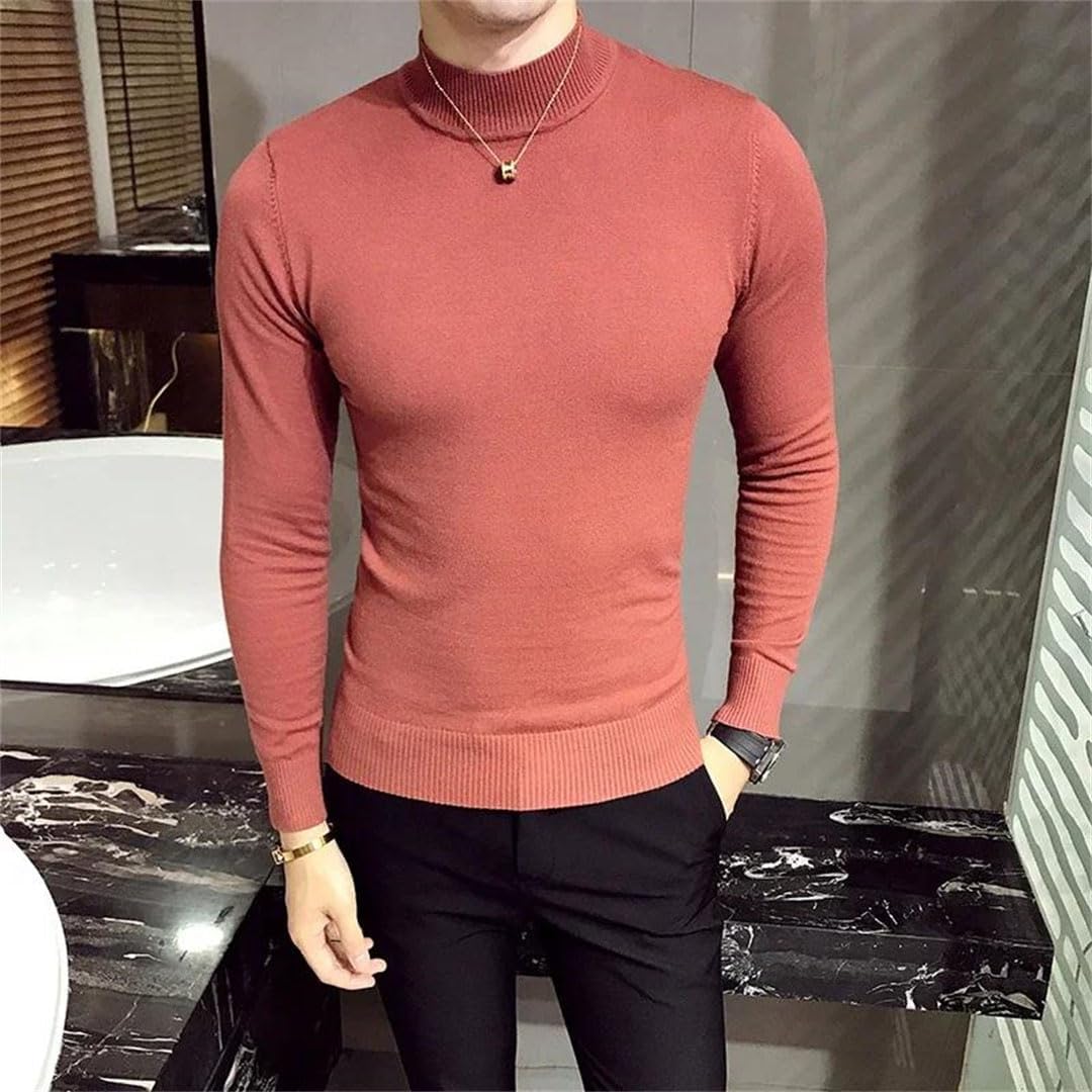 Men's Semi Turtleneck Long Sleeves Knitted Sweater T-Shirt Men Tight-Fitting Slim-Fit Tee Sweater