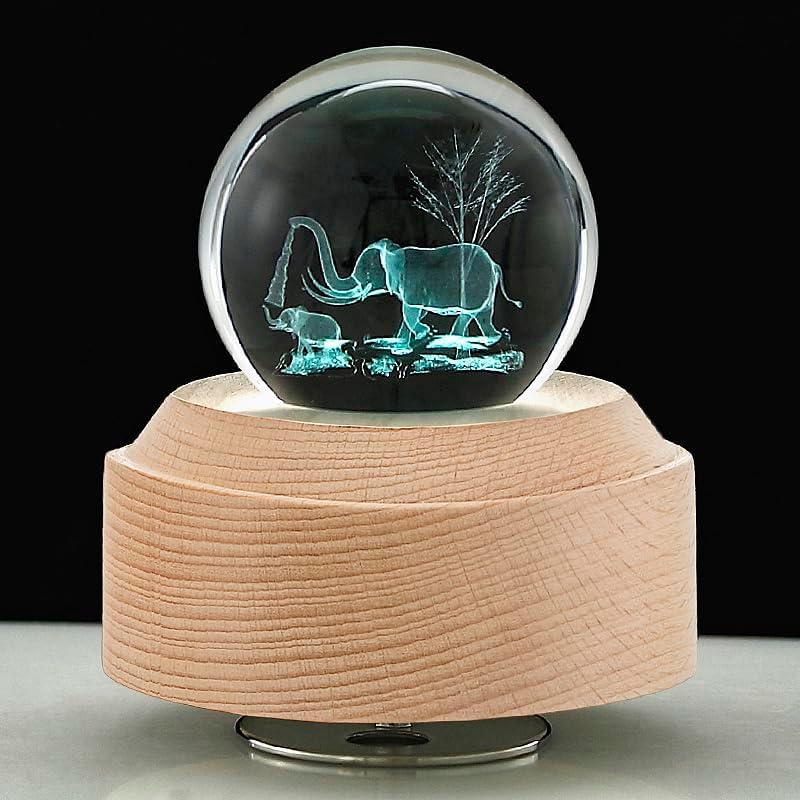 Sinzyo 3D Kristallkugel Musikbox Drehbase, Geschenk für Geburtstag, Neues Jahr, Musikboxen für Frauen Mutter Tochter, Thanksgiving (Kreis, Elefant, You Are My Sunshine)