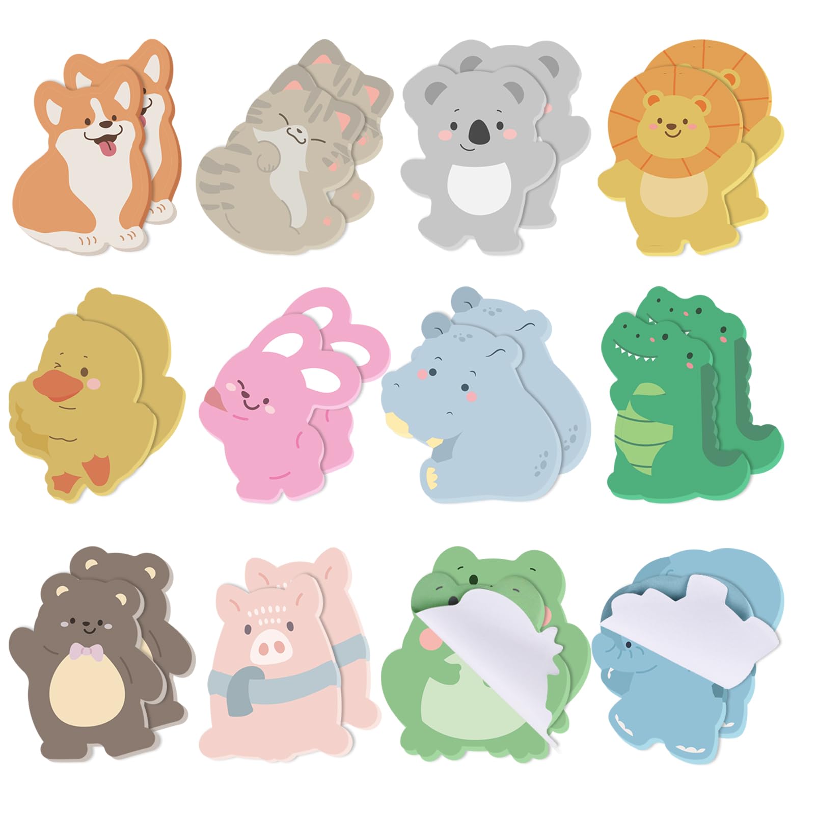 Yoosso 24 Pack Sticky Notes Party Bag Fillers, 30 Sheets/Pad 7.6 x 7.6 cm Memo Pads for Desks and Notebooks, School Leavers Class of 2026 Gifts for Students and Friends(12 Animal Designs)