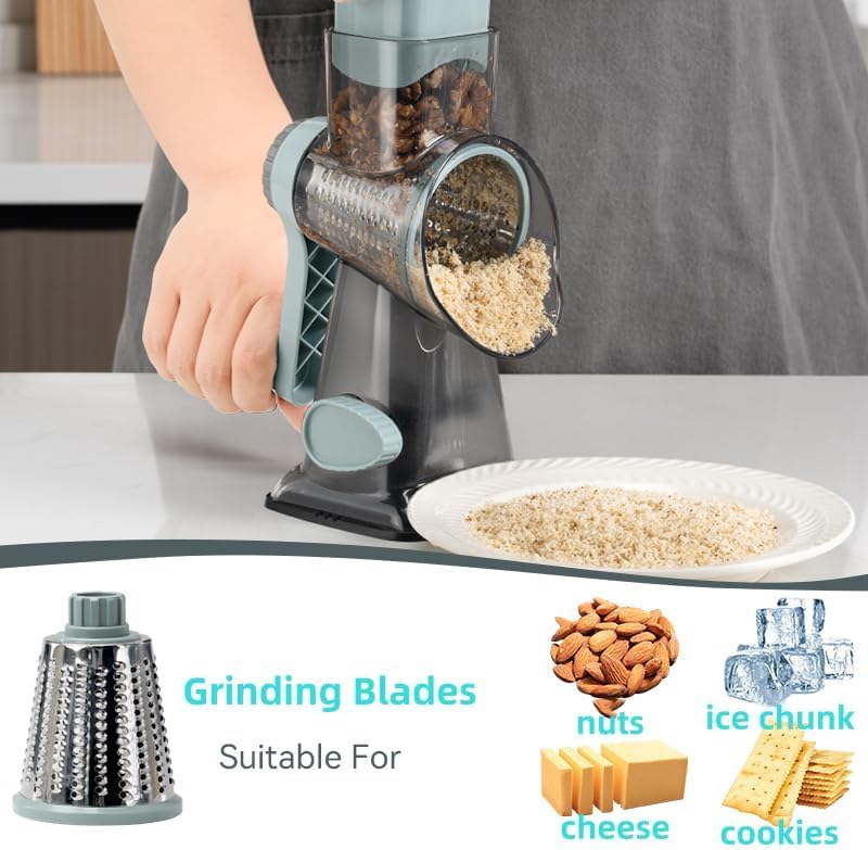 Miniatura 2 de GYH&GXR Rallador rotativo de queso con mango triturador de queso vegetal para cocina, 3 cuchillas intercambiables para queso, papa, calabacín,