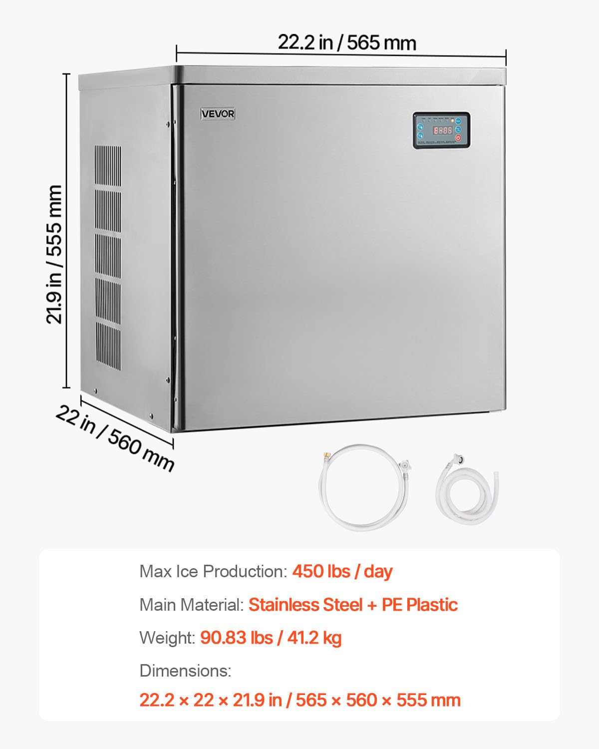VEVOR kommerzielle Eismaschine – Kopf, 204 kg/Tag Edelstahl-Eismaschine mit intelligentem Bedienfeld, Selbstreinigung, einstellbarer Dicke, ideal für Restaurant, Bar, Café, Hotel – Nur Kopf