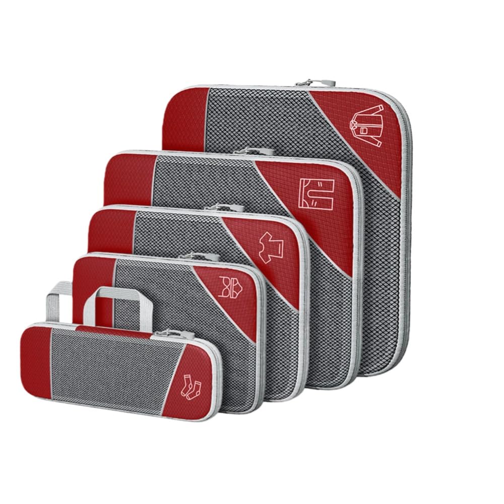 Packfreunde - Kompressionswürfel 5 - Teiliges Ultraleicht Erweiterbares Koffer Organizer Set - für Reise, Koffer, Rucksack & Camping