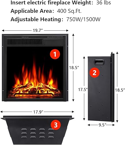 Miniatura 4 de Chimenea eléctrica con chimenea envolvente de madera, control remoto, llama LED ajustable, chimenea independiente de 750 W1500 W (blanco perlado)