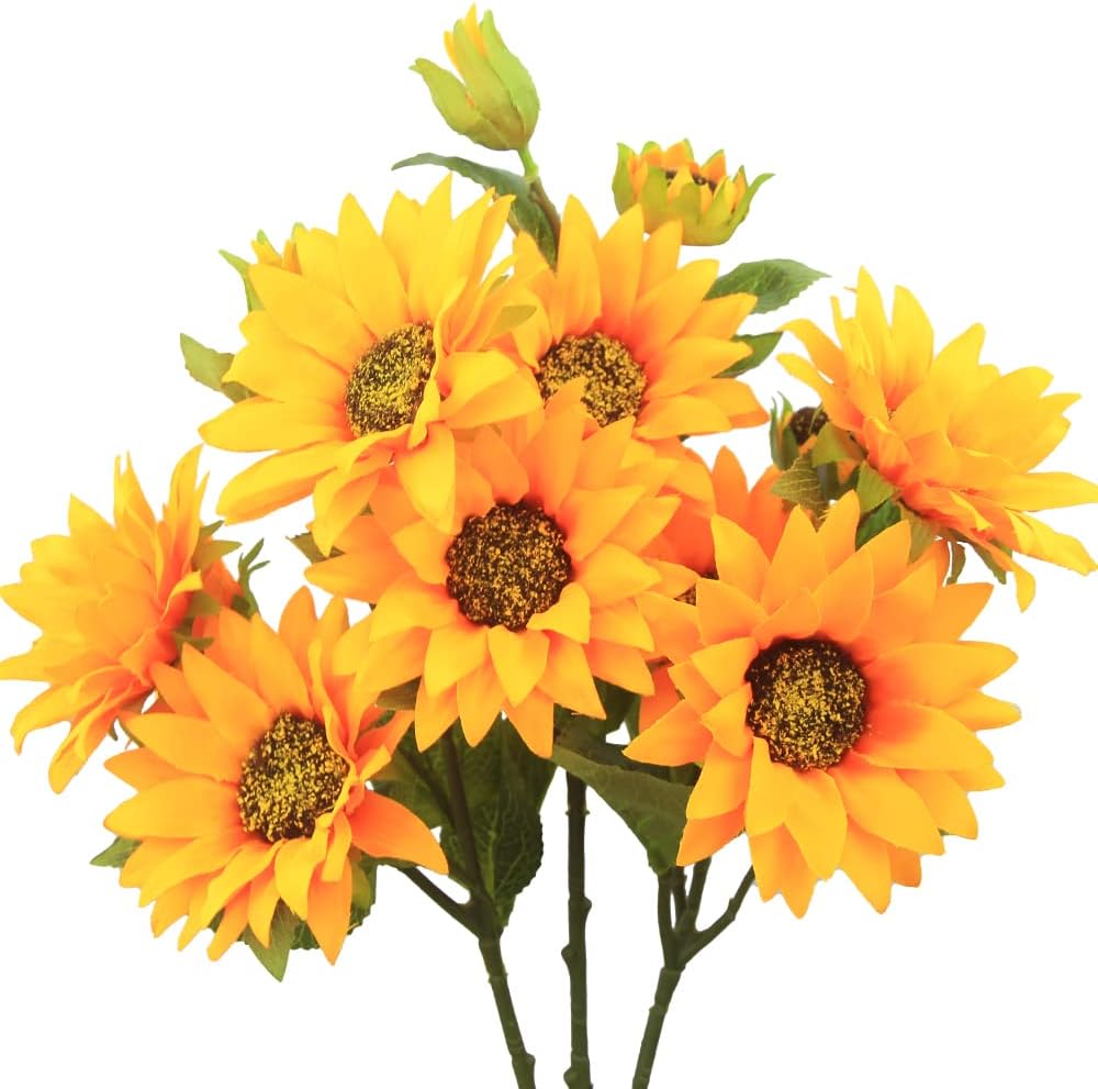 FERIAL 3 Bunches Sunflower Artificial Flowers with 5 Heads