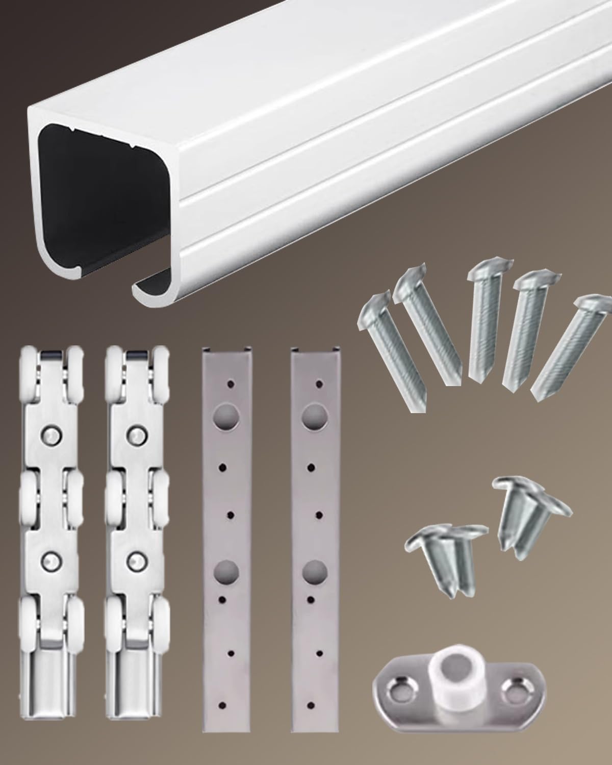 Minglez One Color Sliding Door Kit Silver Barn Door Hardware Kit With Pulley, Wood Garage Door Track Set Aluminum Alloy, Top Hung Single Door Rail Set For Kitchen/Bedroom/Shed(5.3Ft/1.6M)