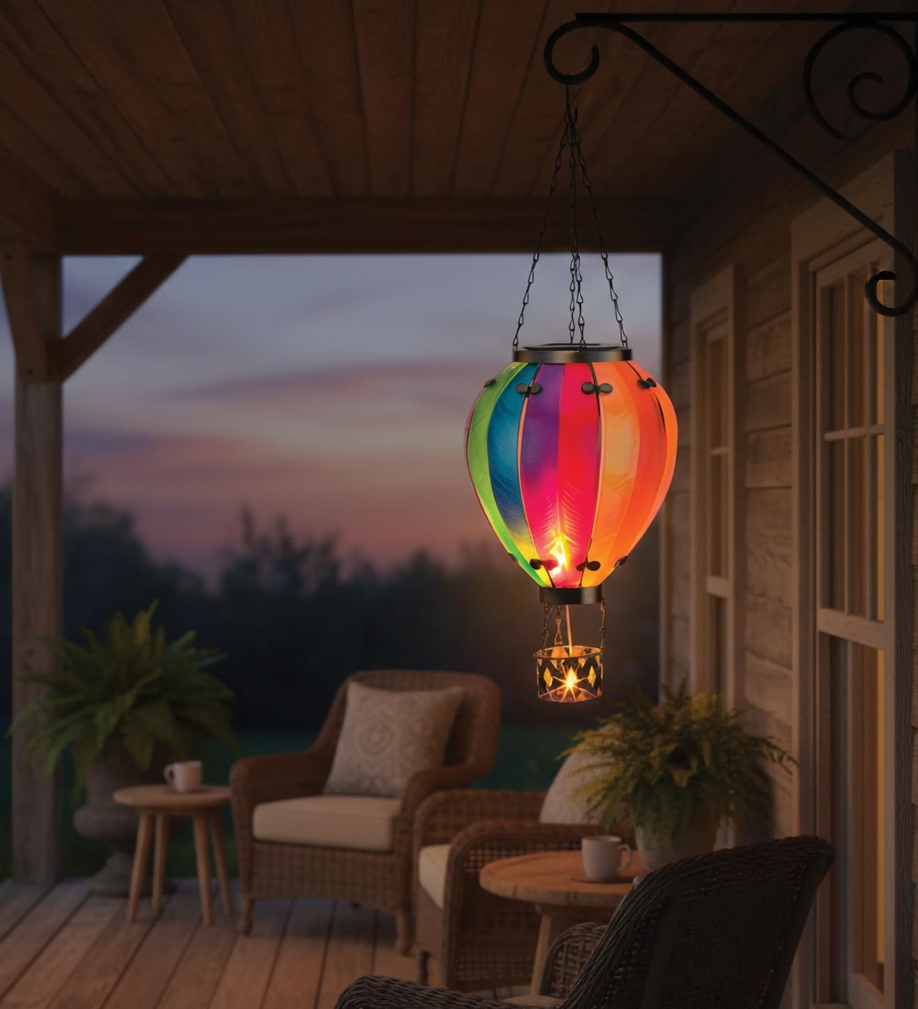 Regal Art & Gift 23.5 Inch Hot Air Balloon Solar Lantern – Hanging Solar-Powered LED Lights, Waterproof Portable Decorative Outdoor Lamp Made of Metal & Glass for Garden, Patios & Pathway – Rainbow