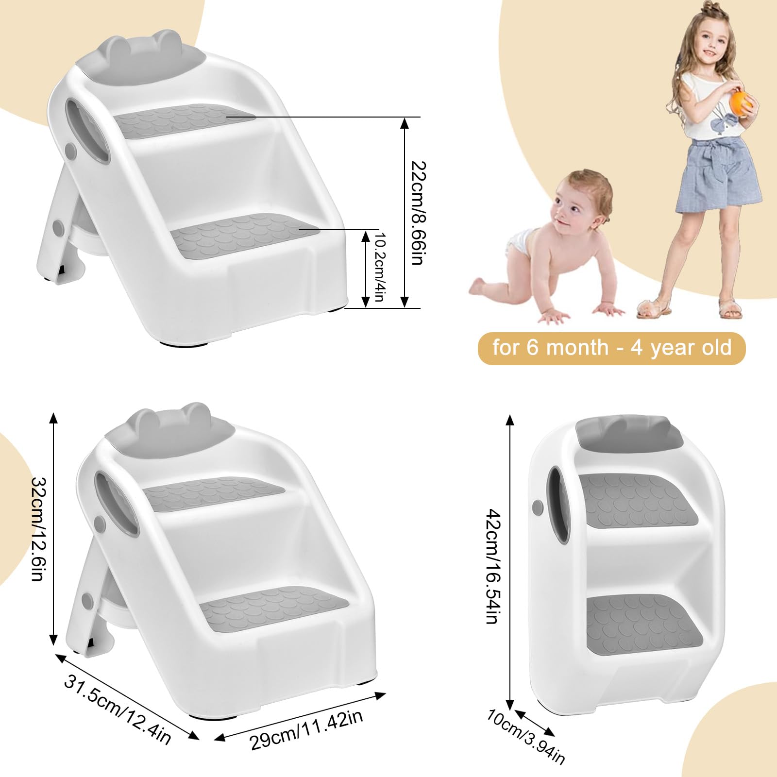 Pedana per bambini, sgabello a 2 gradini, sgabello pieghevole per bambini da 1 a 3 anni, pedana antiribaltamento per il bagno e la cucina