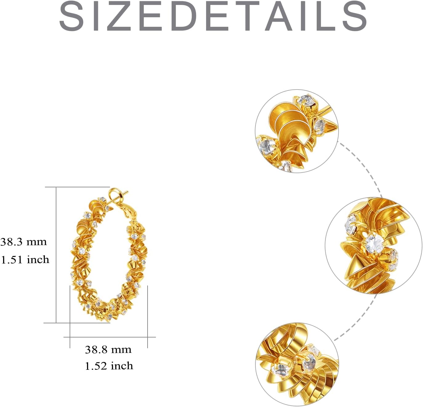 Gold Hoop Earrings for Women 14K Gold Cubic Zirconia Chunky Hoops Lightweight Textured Fashion Jewelry Gift for Her - Image 2