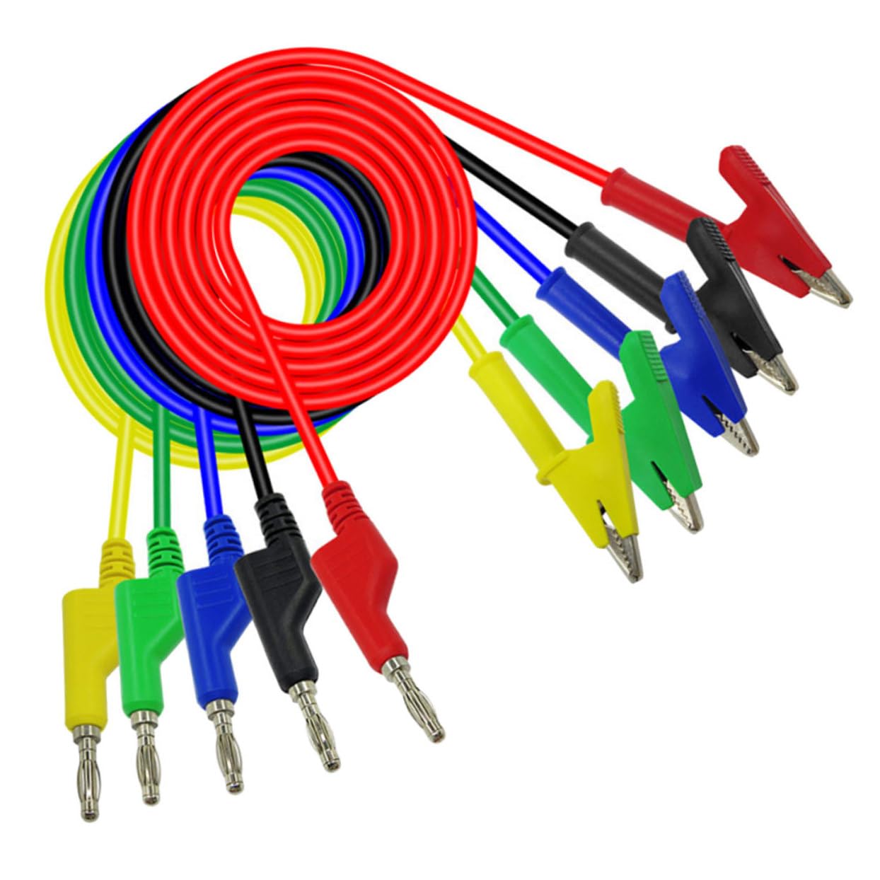 5 piezas Cable de Prueba Multímetro Eléctrico con Pinzas Cocodrilo Aisladas y Conectores Banana para Mediciones Seguras y Versátiles Automoción y Electrodomésticos