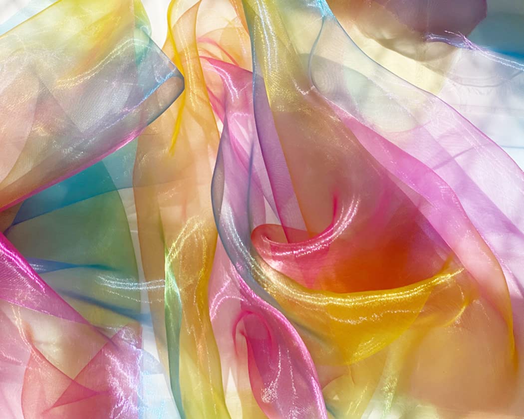 Empee Rainbow Organza Fabric - Bright Multi Colour Sheer Costume Craft Fabric Material, 61''