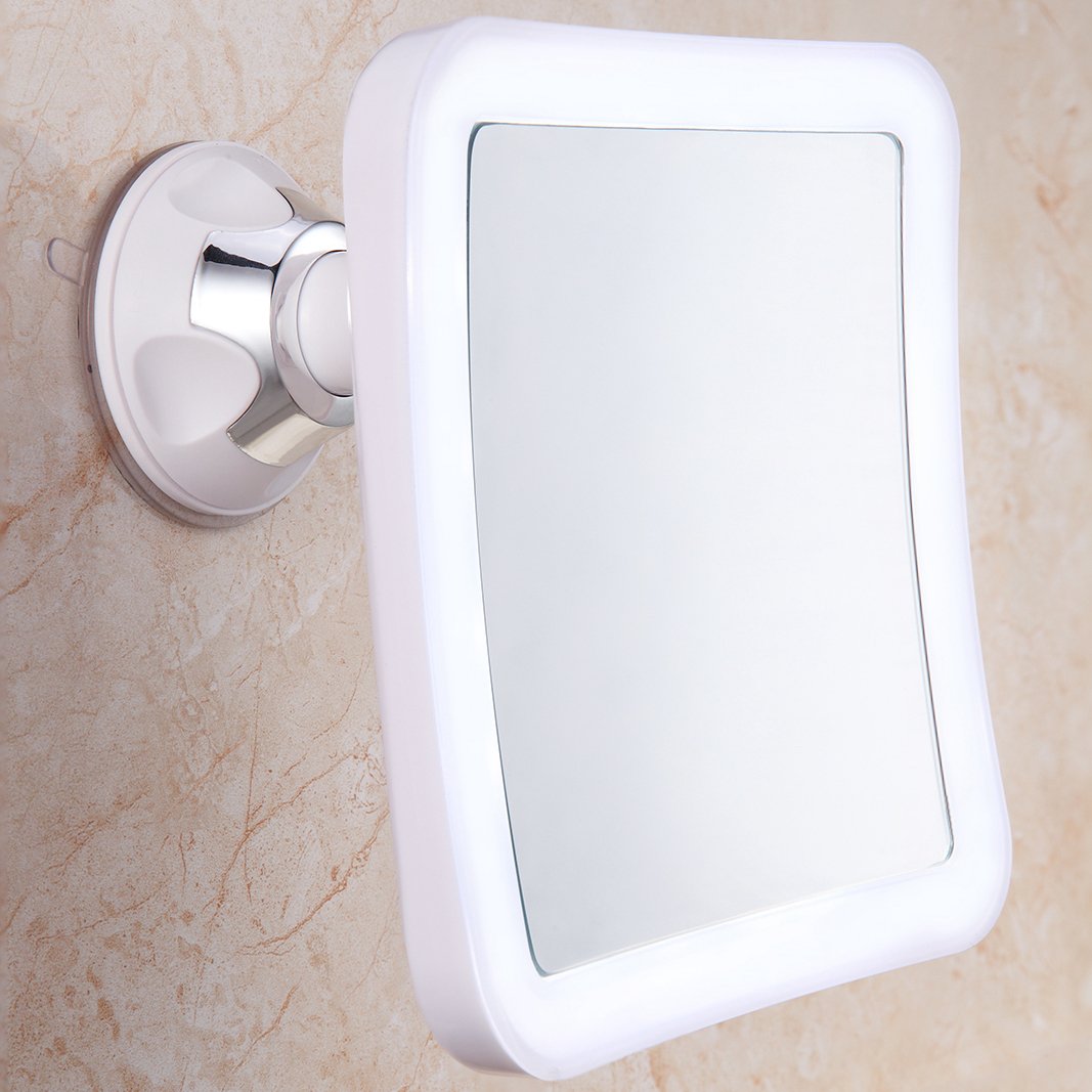 Charmax 8X Magnifying Lighted Makeup Mirror with Bag, Natural LED Lights Bathroom Vanity Mirror, Battery Operated Travel Mirror, Square