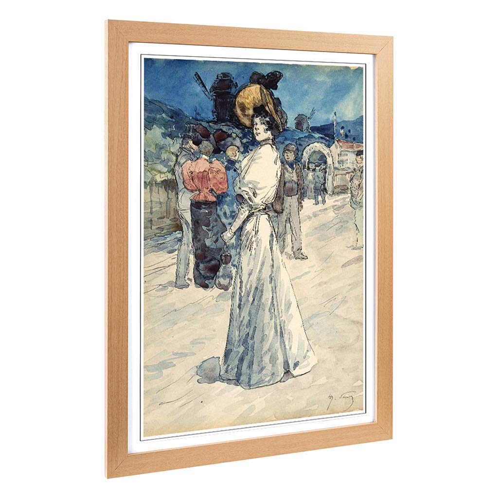 Big Box Art Framed Print of Henry Somm Outside The Moulin Galette Design | Wall Art Picture | Home Decor for Kitchen, Living Room, Bedroom, Hallway, Oak, A2 / 24.5x18 Inch / 62x45cm