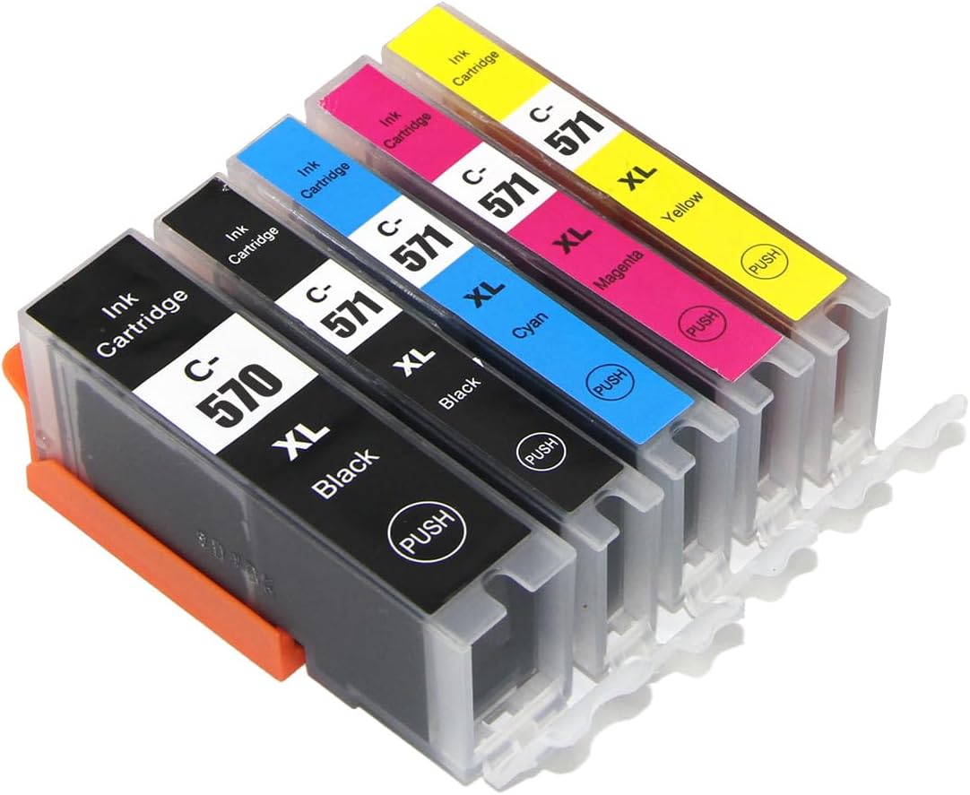 1 Go Inks Set of 5 Ink Cartridges to replace Canon PGI-570 & CLI-571 Compatible/non-OEM for PIXMA Printers (5 Inks), Black, Cyan, Magenta, Yellow, High Capacity