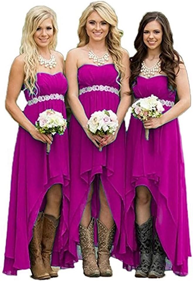 Lemai High Low Beaded Chiffon Sweetheart Corset Empire Prom Bridesmaid Dresses