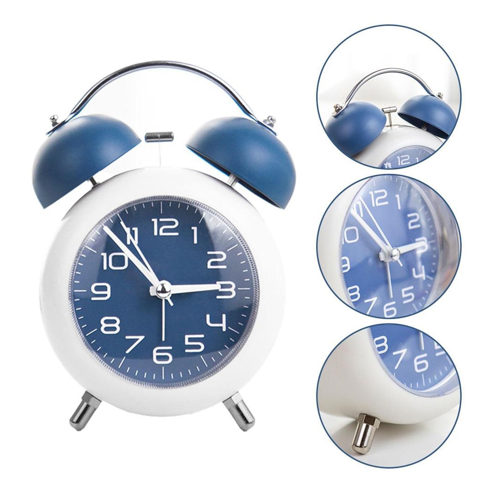 Sveglia con Alba, Sveglia Potente con Due Campanelli, Cornice in Metallo con Retroilluminazione, Sveglia da Tavolo A Batteria per Casa, Dormitorio E Ufficio, Sveglia Silenziosa da Comodino