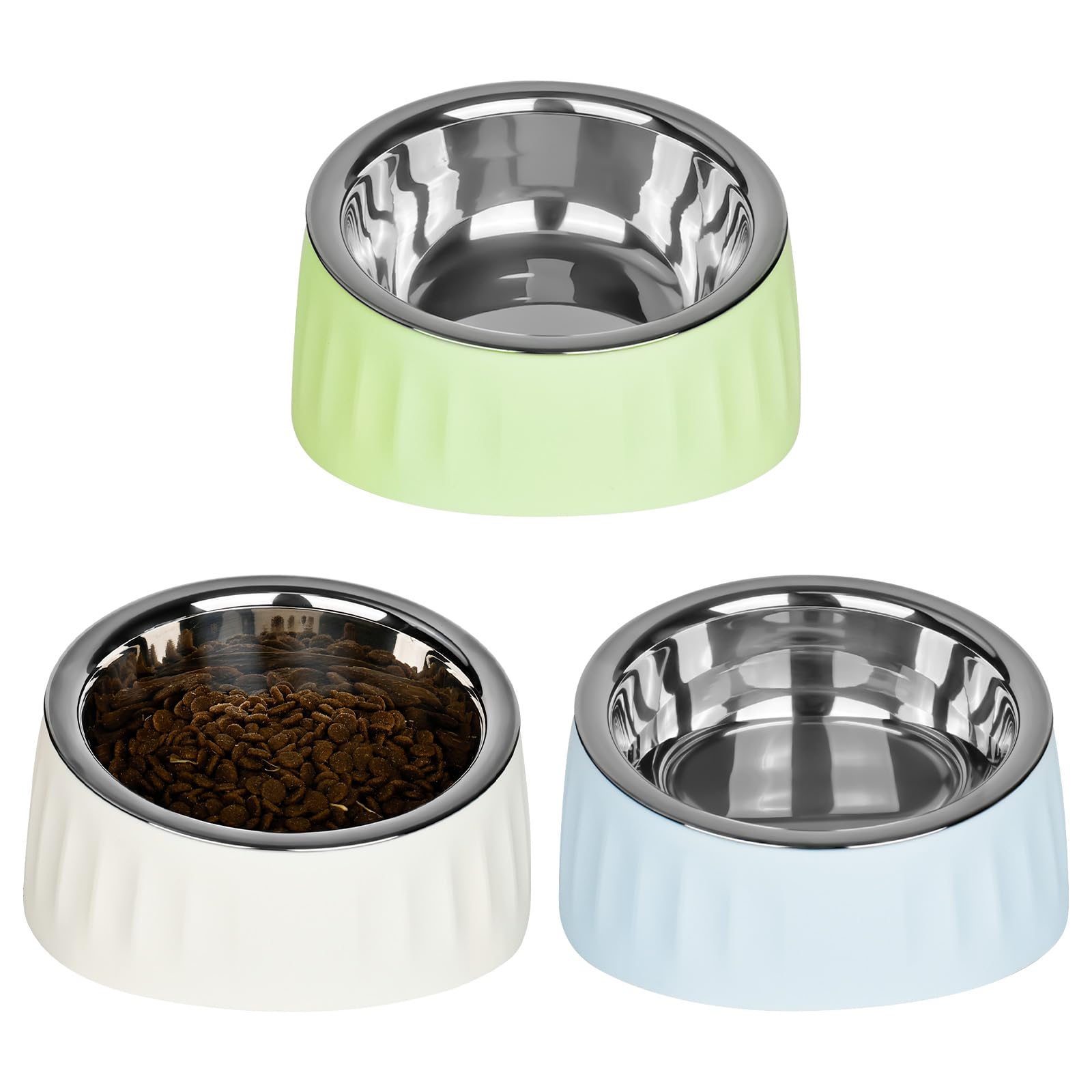 Juego de 3 Cuencos para Gatos y Perros de Acero Inoxidable, comedero Elevado, Antideslizante y antivómitos (B)