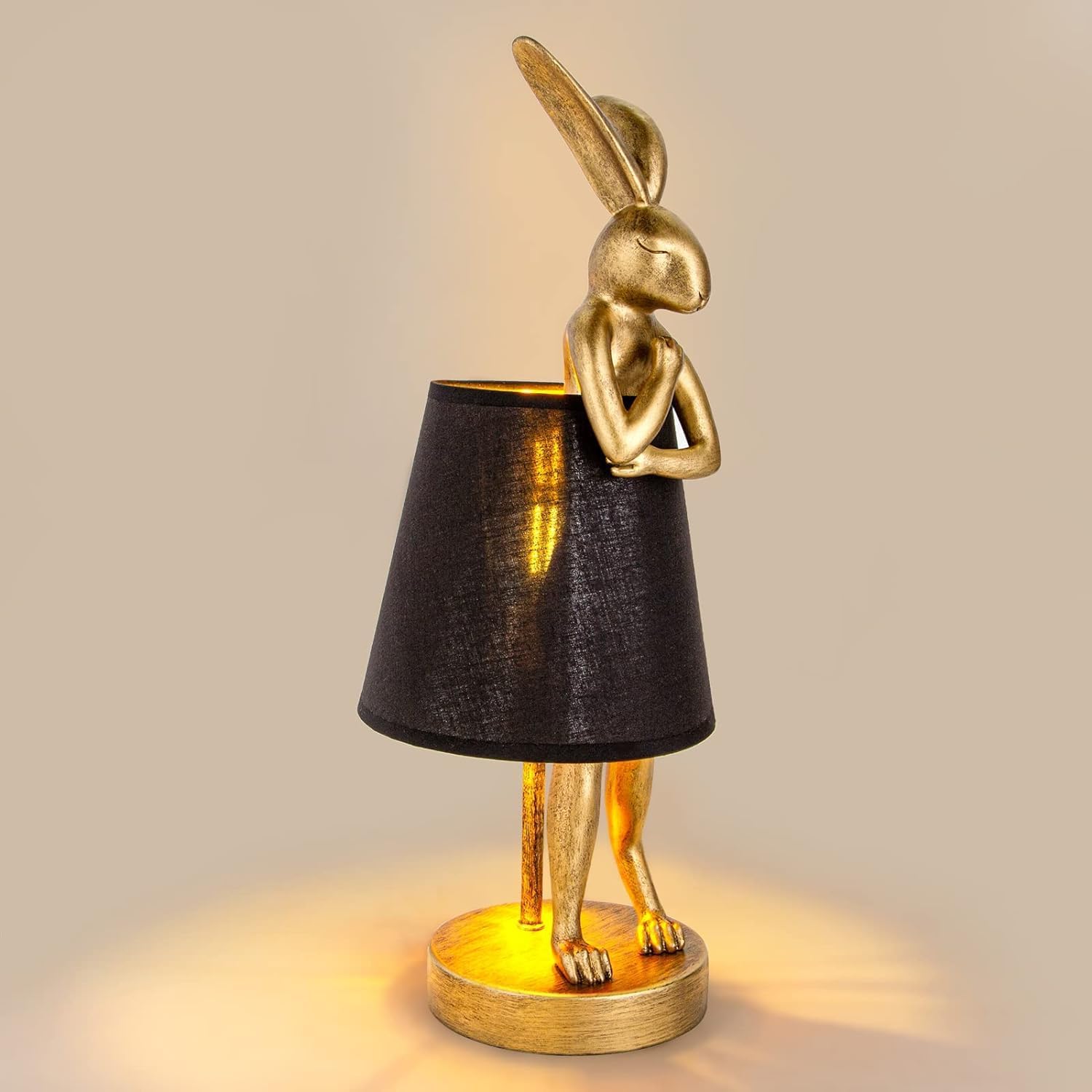 YHT Bunny Table Lamp, Cute Animal Rabbit Lamp,15.7" Vintage LED Desk Light with Linen Lampshade,Gold Main Part Beside Lamp for Bedroom, Study Room, Office, Nursery, Home Decor (Black)