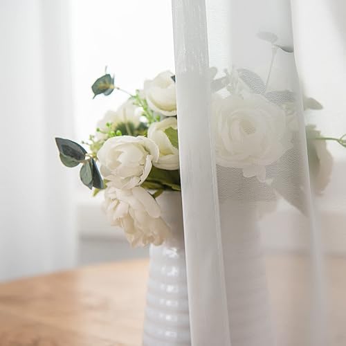 Miniatura 4 de Cortinas traslúcidas blancas de 84 pulgadas de largo, para sala de estar o dormitorio, 1 panel de cortinas plisadas semitransparentes para ventana