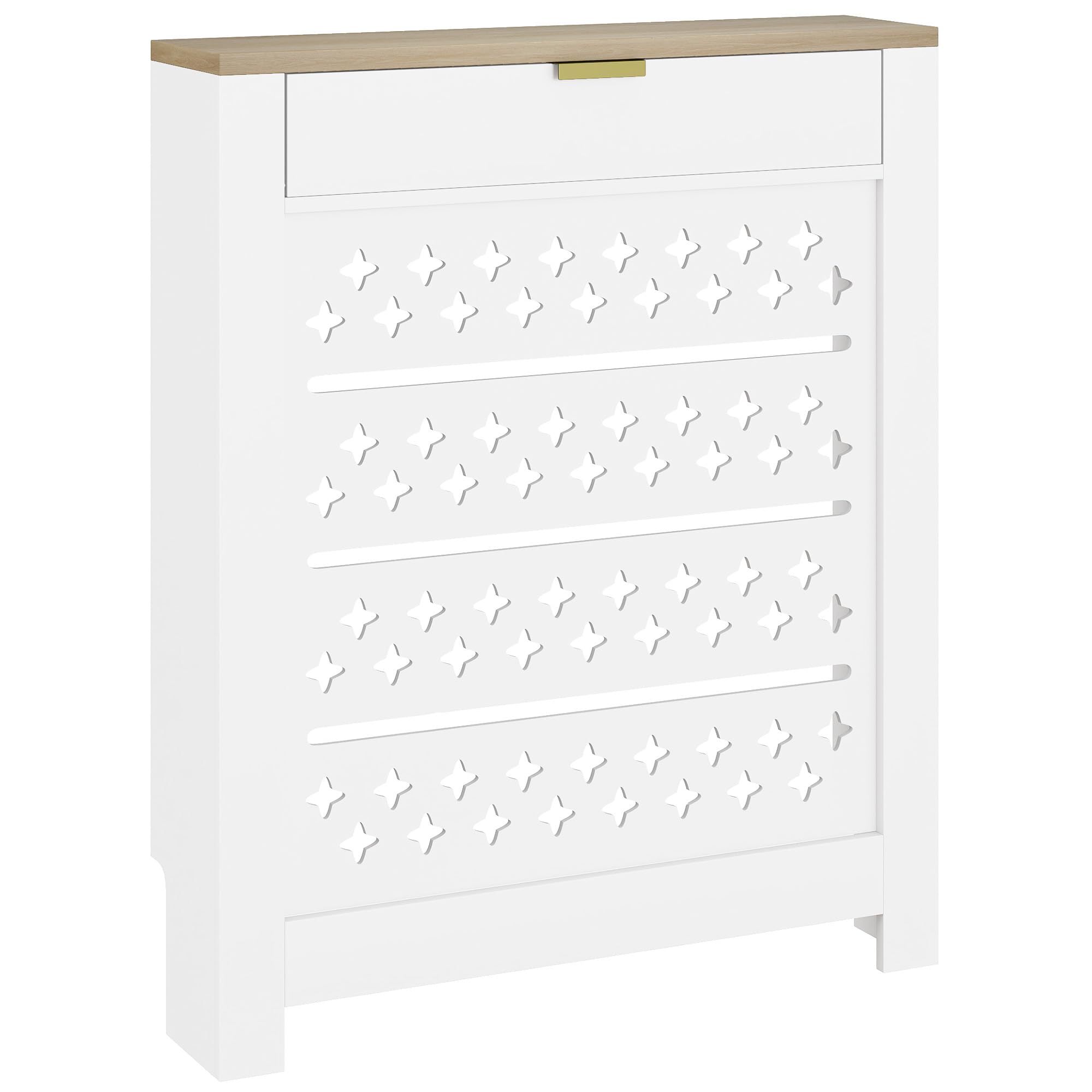 Homcom White Radiator Cover With Flip Drawer, Modern Cross Pattern Mdf Cabinet Heater Cover With Top Shelf For Living Room, Bedroom, Hallway, 78W X 19D X 95.5H Cm,
