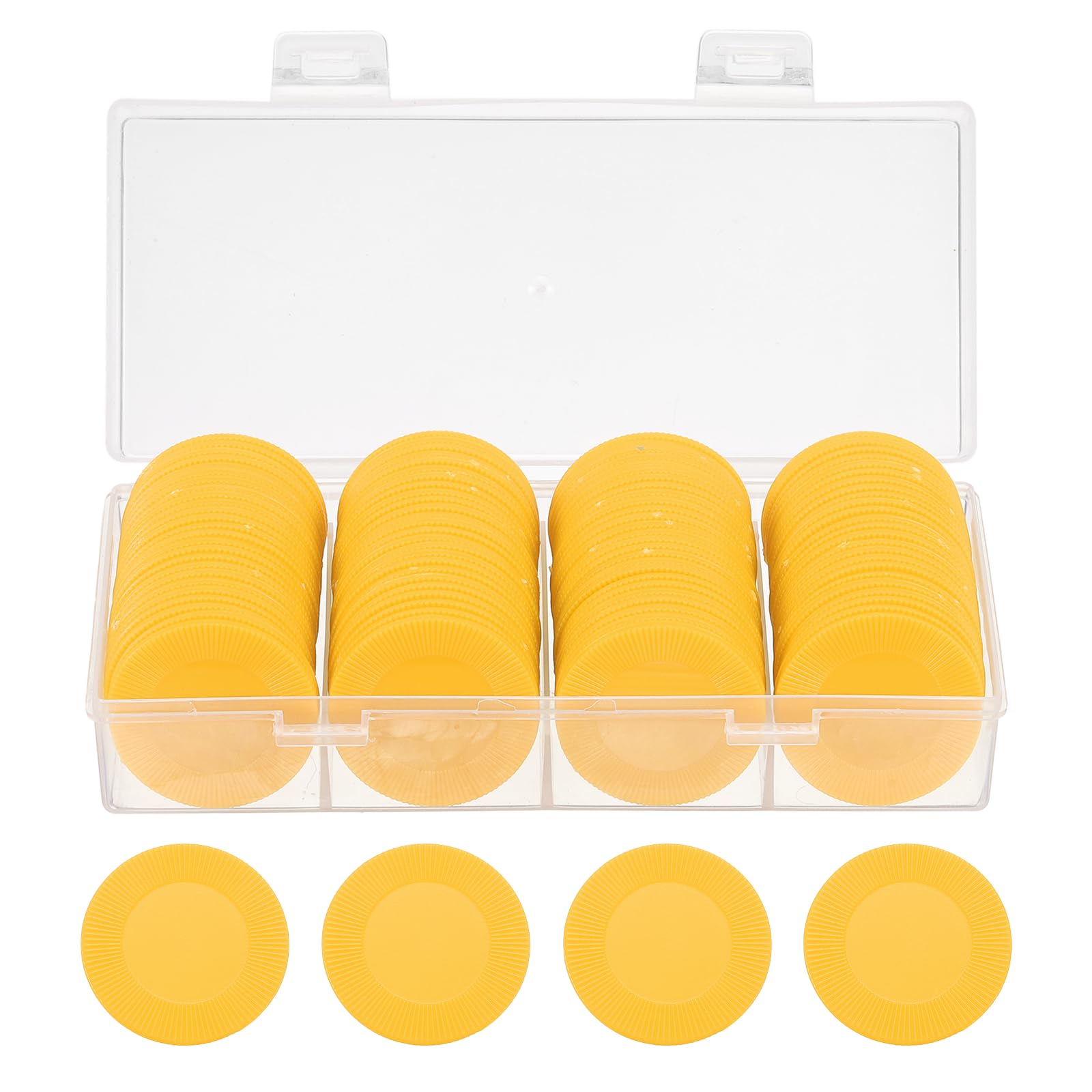 sourcing map 100Pcs Plastic Poker Chips, 38mm Mini Bingo Chips Learning Counters Counting Chips Counters Disks Markers Opaque Game Tokens with Storage Box for Game Play Math Counting, Yellow