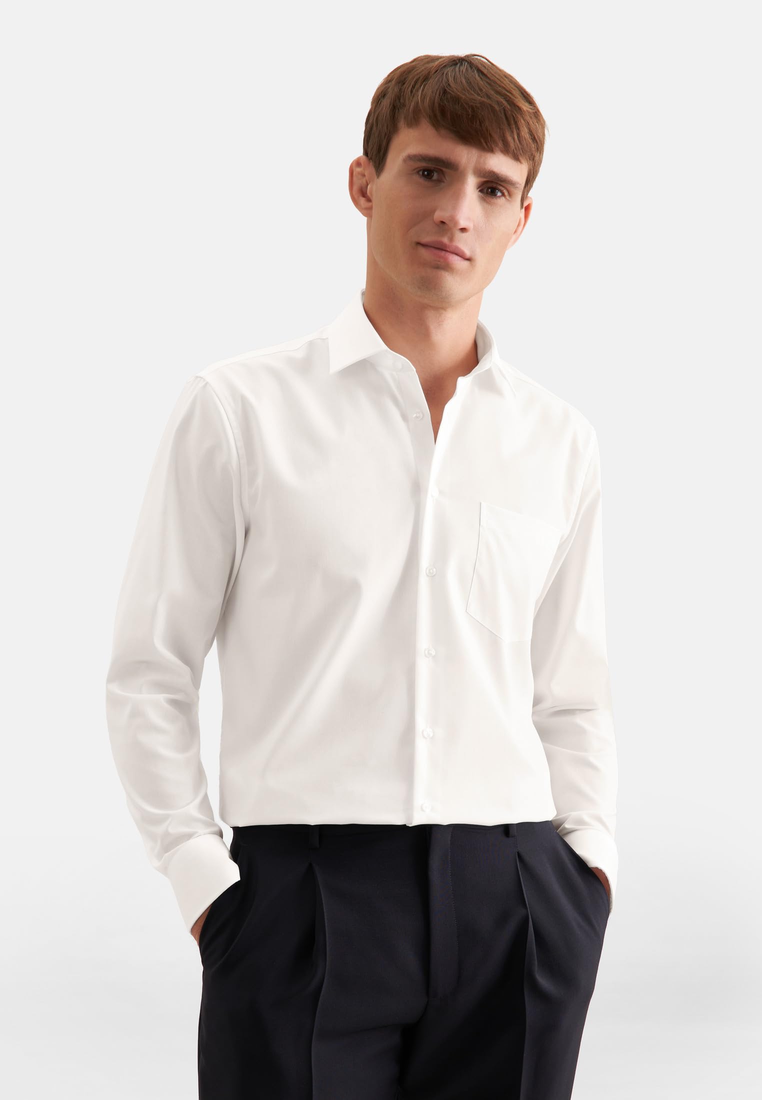 Seidensticker Herren Business Hemd Modern Fit - Bügelfreies Hemd mit geradem Schnitt, Kent-Kragen & Brusttasche - Langarm - 100% Baumwolle, Weiß (Ecru), 42 cm