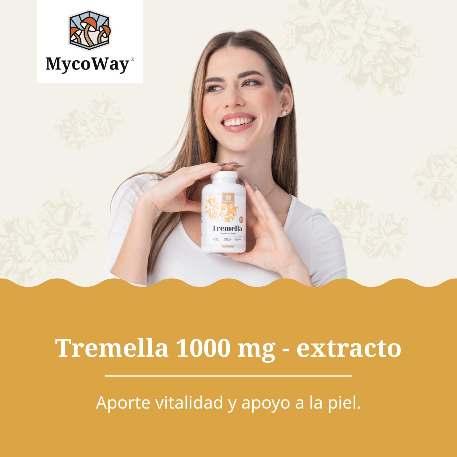 Tremella 1000 mg – Extracto – Tremella Fuciformis – 180 cápsulas vegetales – 10% de betaglucano – «Hongo de la belleza» asiático – Hidratante natural