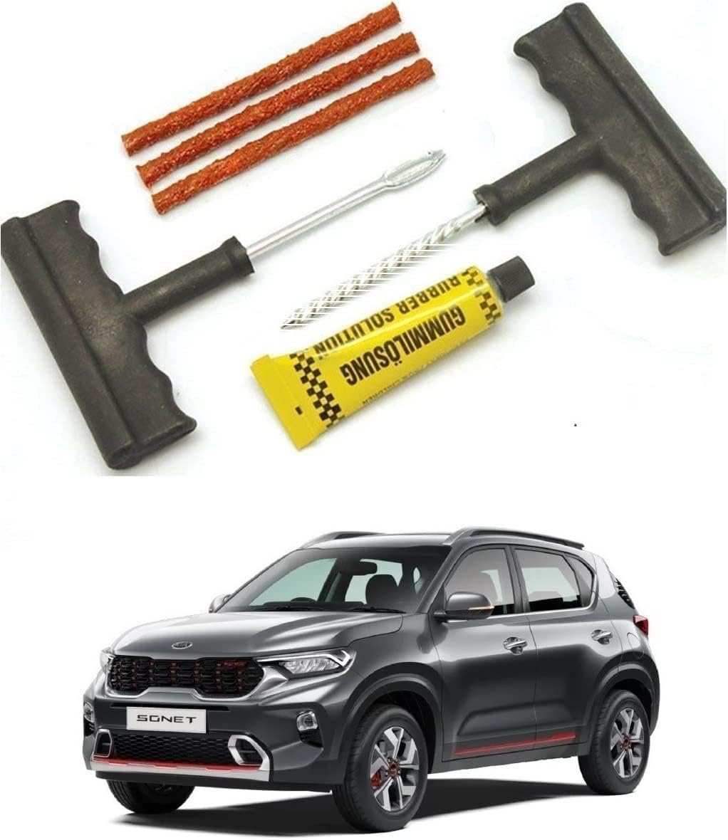 Auto Addict 6 Pieces Car and Bike Auto Tubeless Tire Tyre Puncture Repair Tool Kit Safety 3 Strip for KIA SONET