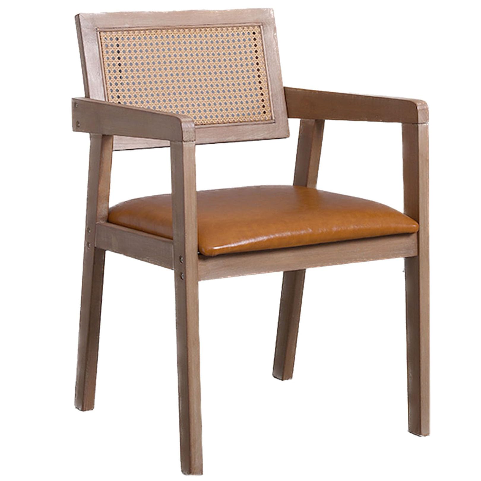 Amazon｜天然籐背もたれ付き無垢材ダイニングチェア、木製