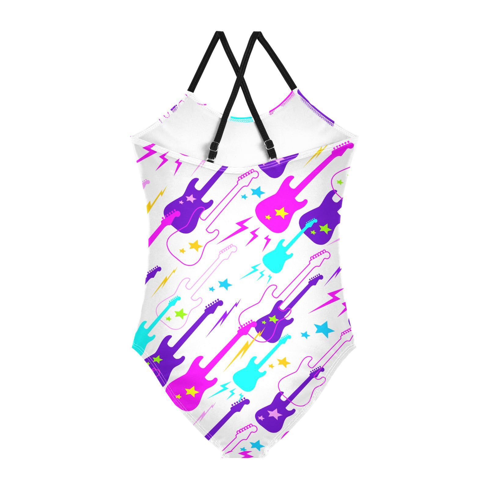 susiyo Girls One Piece Swimsuits Colorful Guitars Bathing Suit Quick Dry Beach Swimwear for Toddler Girl 5-6 Years
