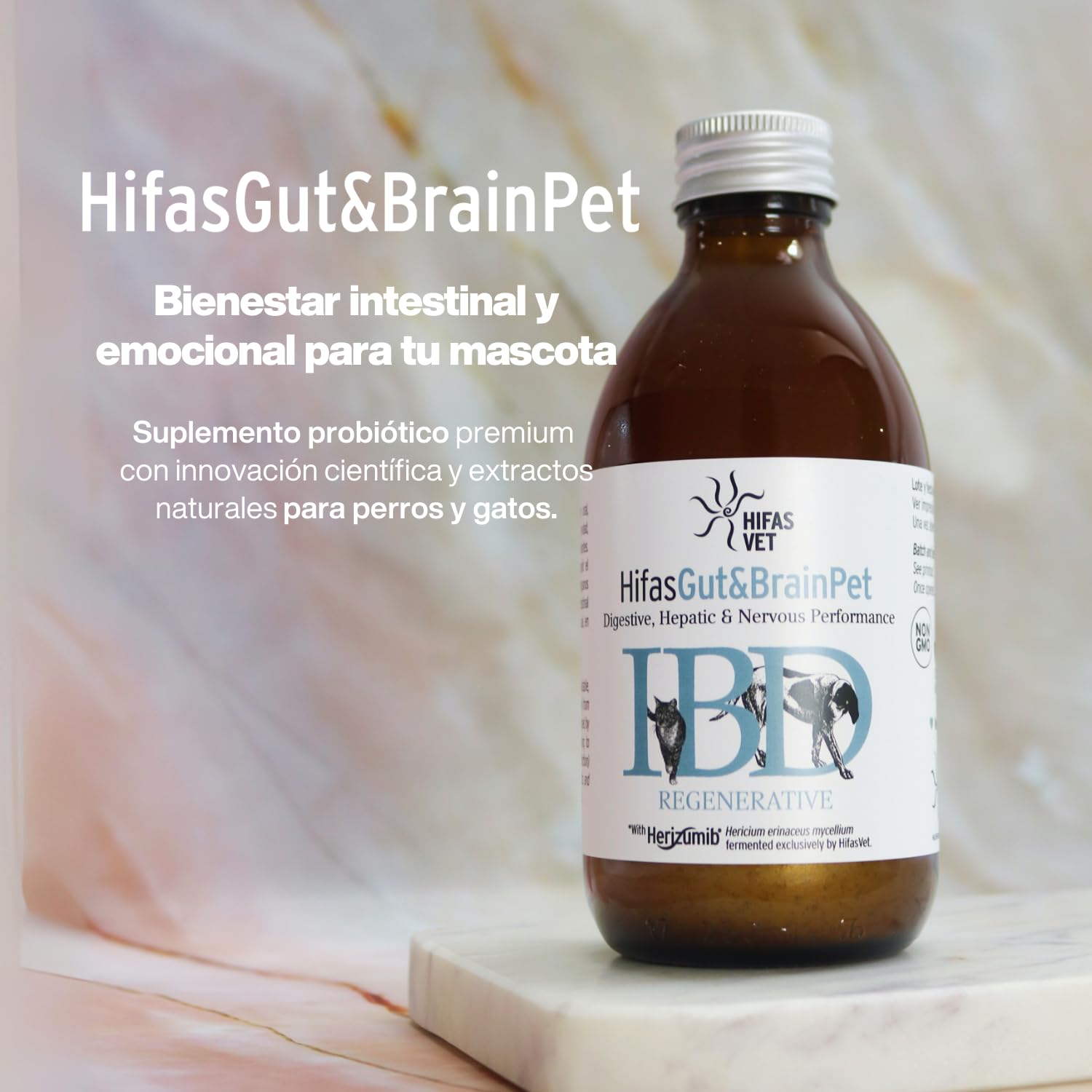 HIFAS Vet - Gut&Brain Pet Probioticos para Perros y Gatos, Suplemento Digestivo para reforzar la Salud Intestinal - 250 ml